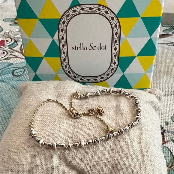 Stella & Dot Gold and Silver Beaded Chain Bracelet - Picture 1 of 4
